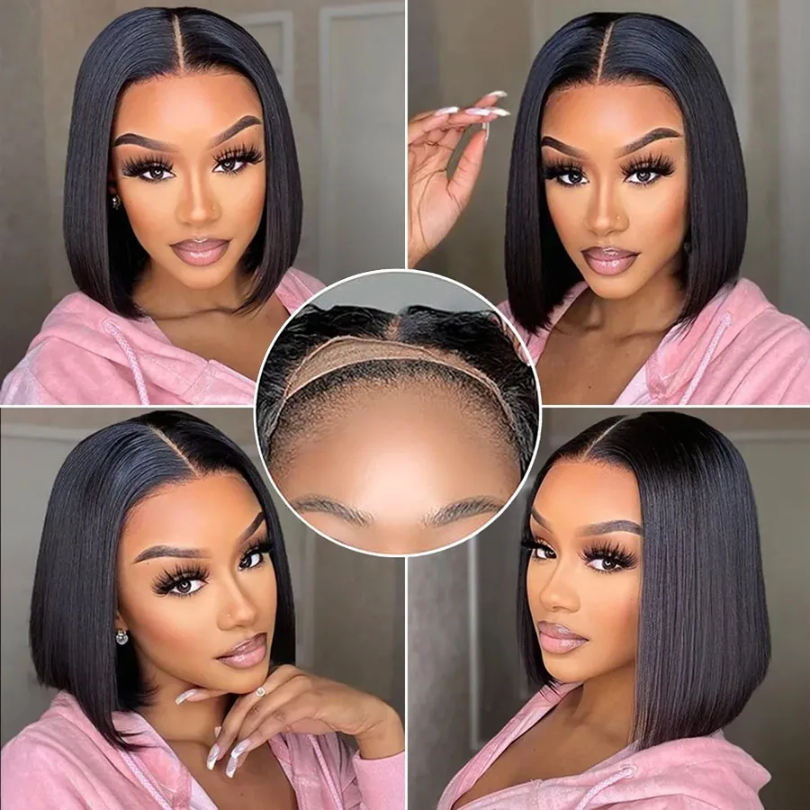 Glueless Straight Bob Wig brazilian wigs 4x4 Lace Front Human Hair 150% Density Short Bob Wigs For Black Women Pre Plucked - Image 2