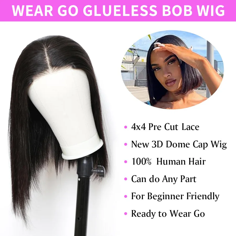 Glueless Straight Bob Wig brazilian wigs 4x4 Lace Front Human Hair 150% Density Short Bob Wigs For Black Women Pre Plucked - Image 3
