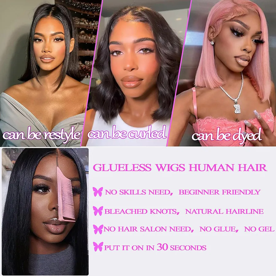 Glueless Straight Bob Wig brazilian wigs 4x4 Lace Front Human Hair 150% Density Short Bob Wigs For Black Women Pre Plucked - Image 5