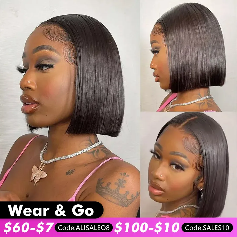 Glueless Straight Bob Wig brazilian wigs 4x4 Lace Front Human Hair 150% Density Short Bob Wigs For Black Women Pre Plucked